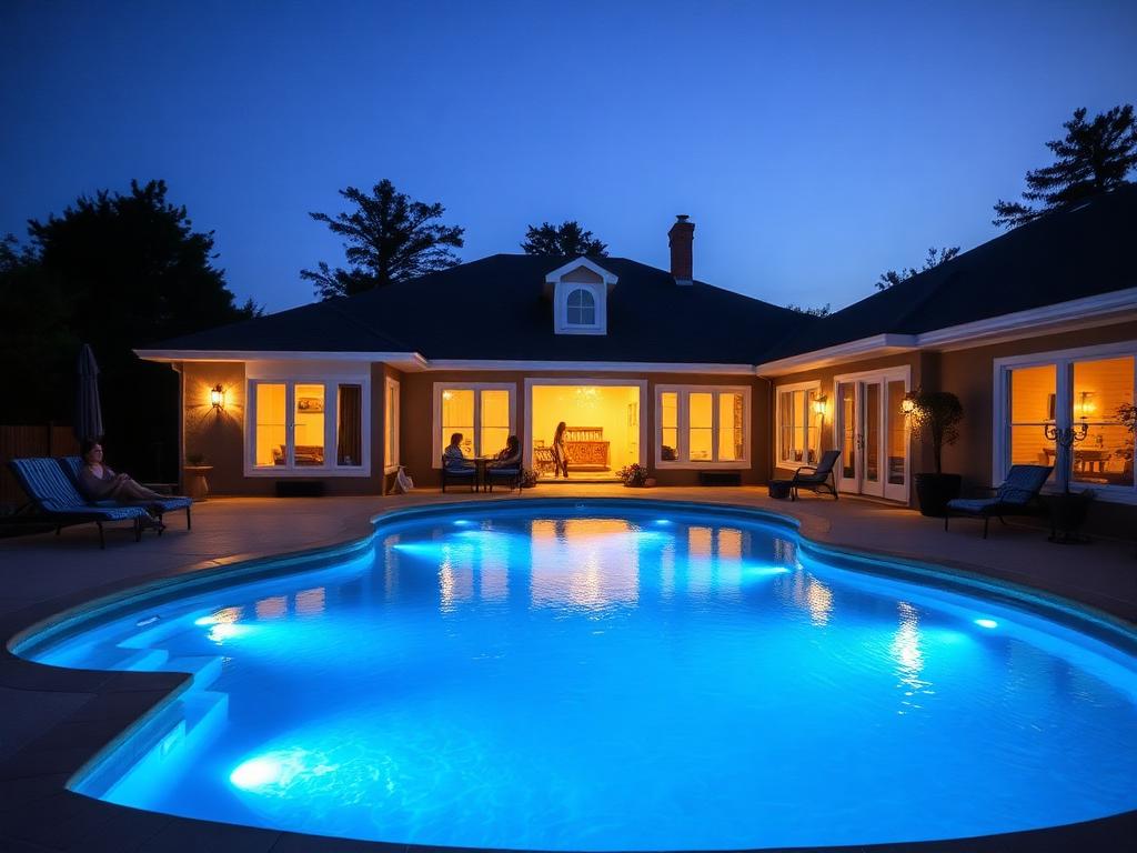 Piscina UJR finalizada com iluminação