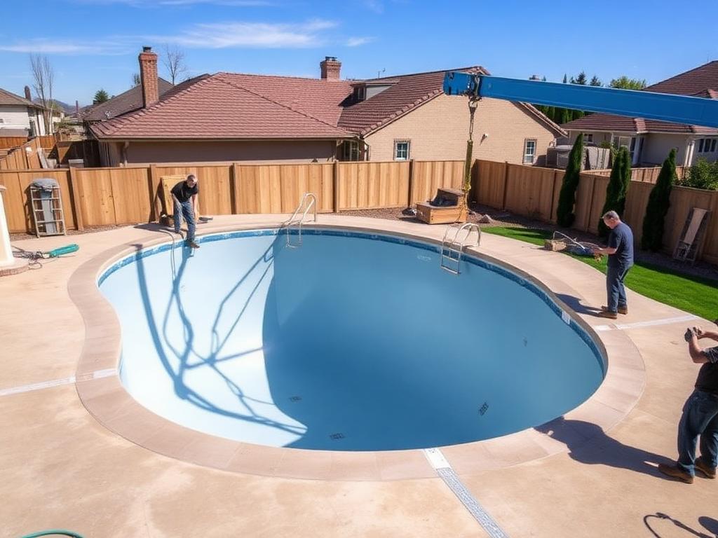Equipe UJR Piscinas instalando piscina de fibra